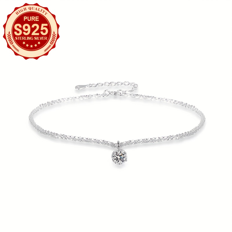 S925 Silver Women's Ankle Bracelet Blingbling Fashionable
